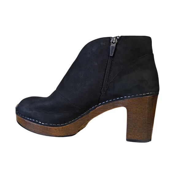 Dansko Black Nubuck Platform Heeled Cut Out Peep Toe Booties Shoes EUC 8.5-9 - Picture 5 of 12